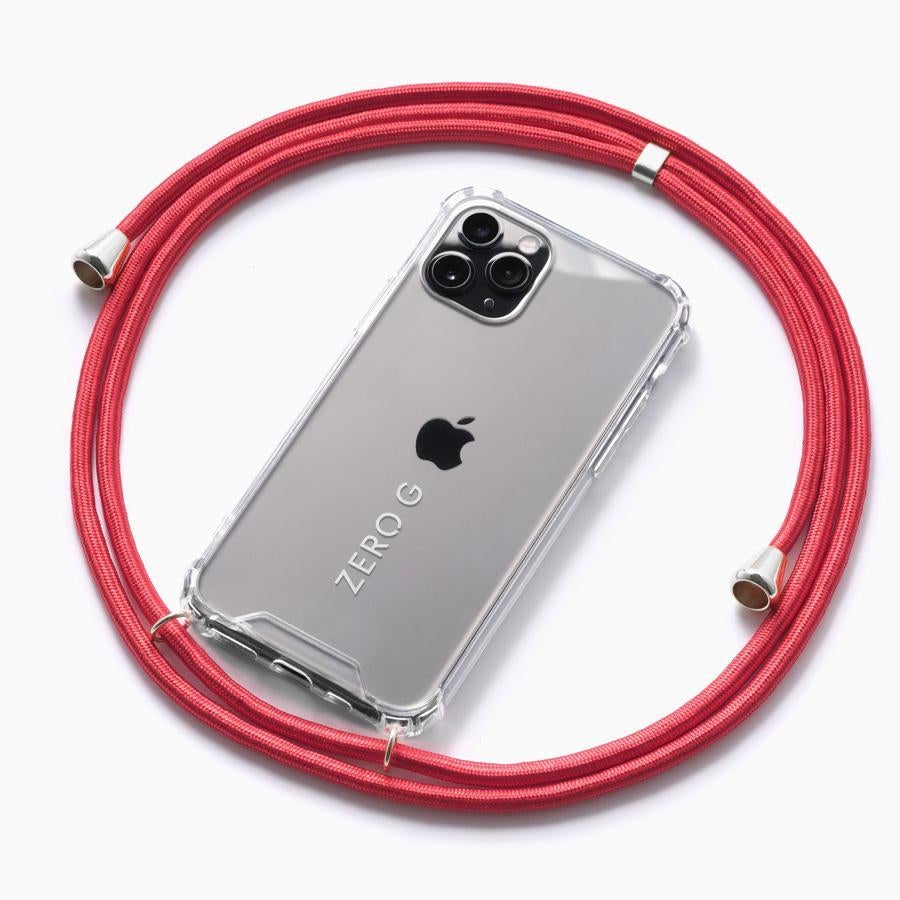 Rote Handykette mit silbernem Slider und Endstücken.